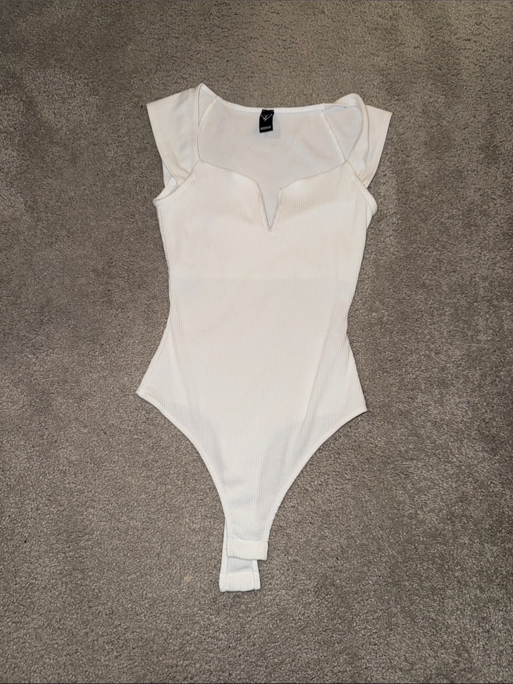 Windsor White Ribbed Notch-Neck Bodysuit